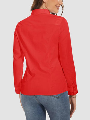 TACVASEN Red Women's Collared Dress Shirt Casual Office Wear Blouse