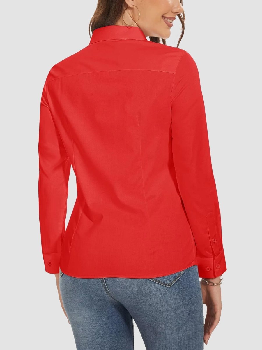TACVASEN Red Women's Collared Dress Shirt Casual Office Wear Blouse