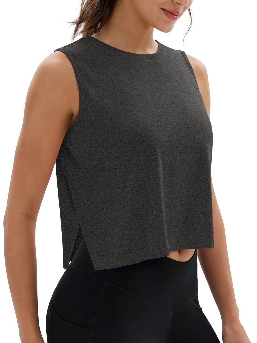 TACVASEN Dark Grey Women's Crop Workout Sleeveless Tank Loose Fit