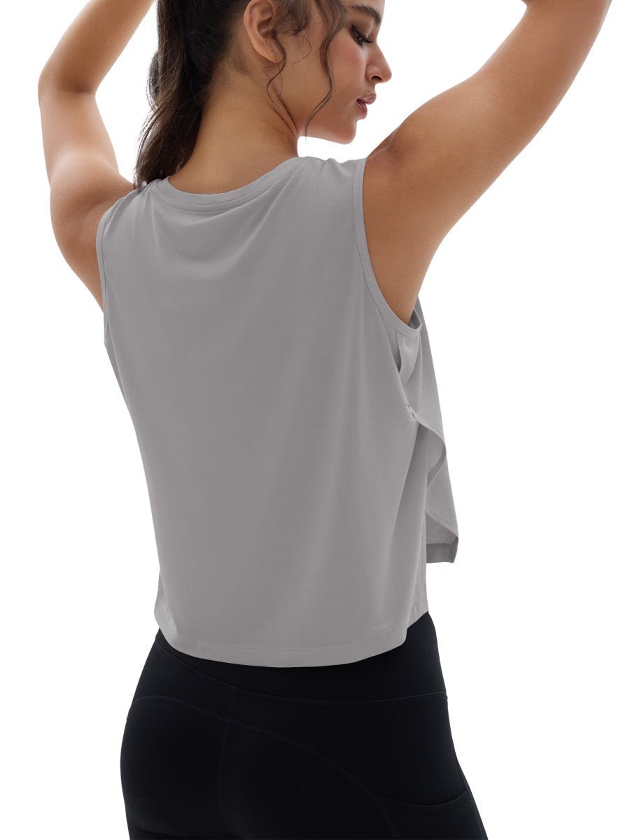 TACVASEN Light Grey Women's Crop Workout Sleeveless Tank Loose Fit