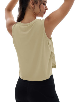 TACVASEN Light Khaki Women's Crop Workout Sleeveless Tank Loose Fit