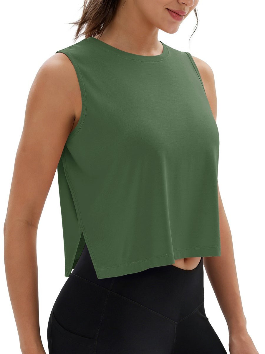 TACVASEN Moss Green Women's Crop Workout Sleeveless Tank Loose Fit