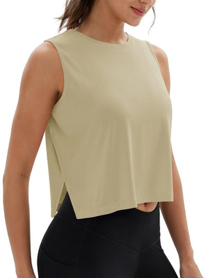 TACVASEN Light Khaki Women's Crop Workout Sleeveless Tank Loose Fit