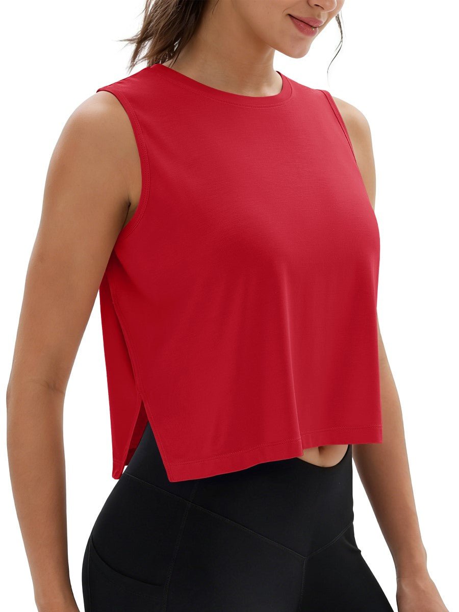 TACVASEN Red Women's Crop Workout Sleeveless Tank Loose Fit