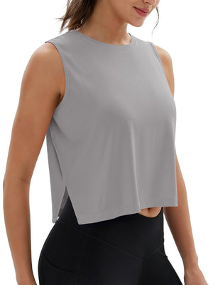 TACVASEN Light Grey Women's Crop Workout Sleeveless Tank Loose Fit