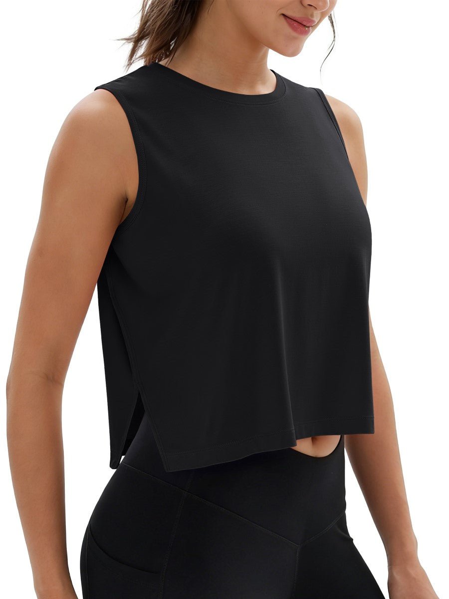 TACVASEN Black Women's Crop Workout Sleeveless Tank Loose Fit