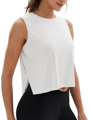 TACVASEN White Women's Crop Workout Sleeveless Tank Loose Fit