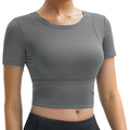 TACVASEN Medium Grey Women's Crop Workout Tops Yoga Short Sleeve