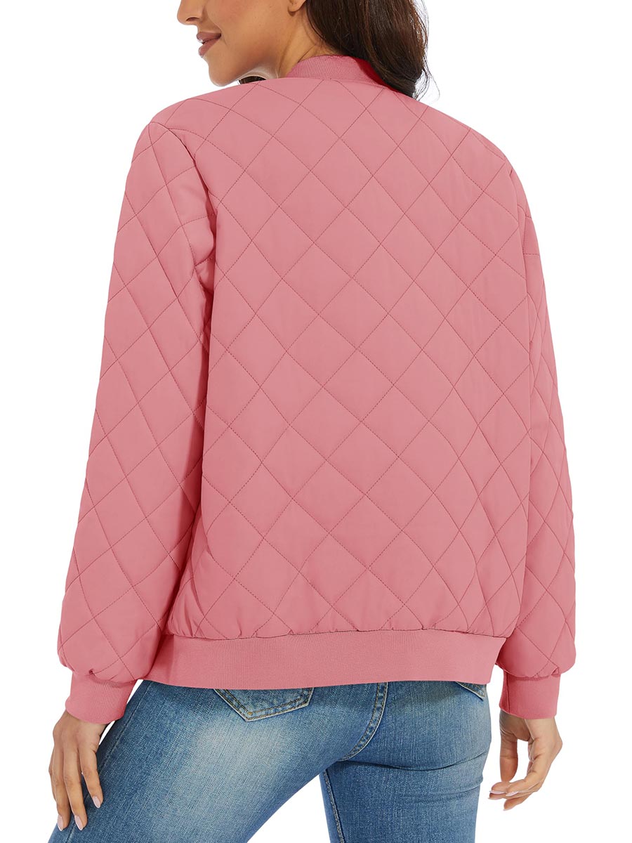 TACVASEN Gery Pink Women's Diamond Quilted Padded Zip Jacket
