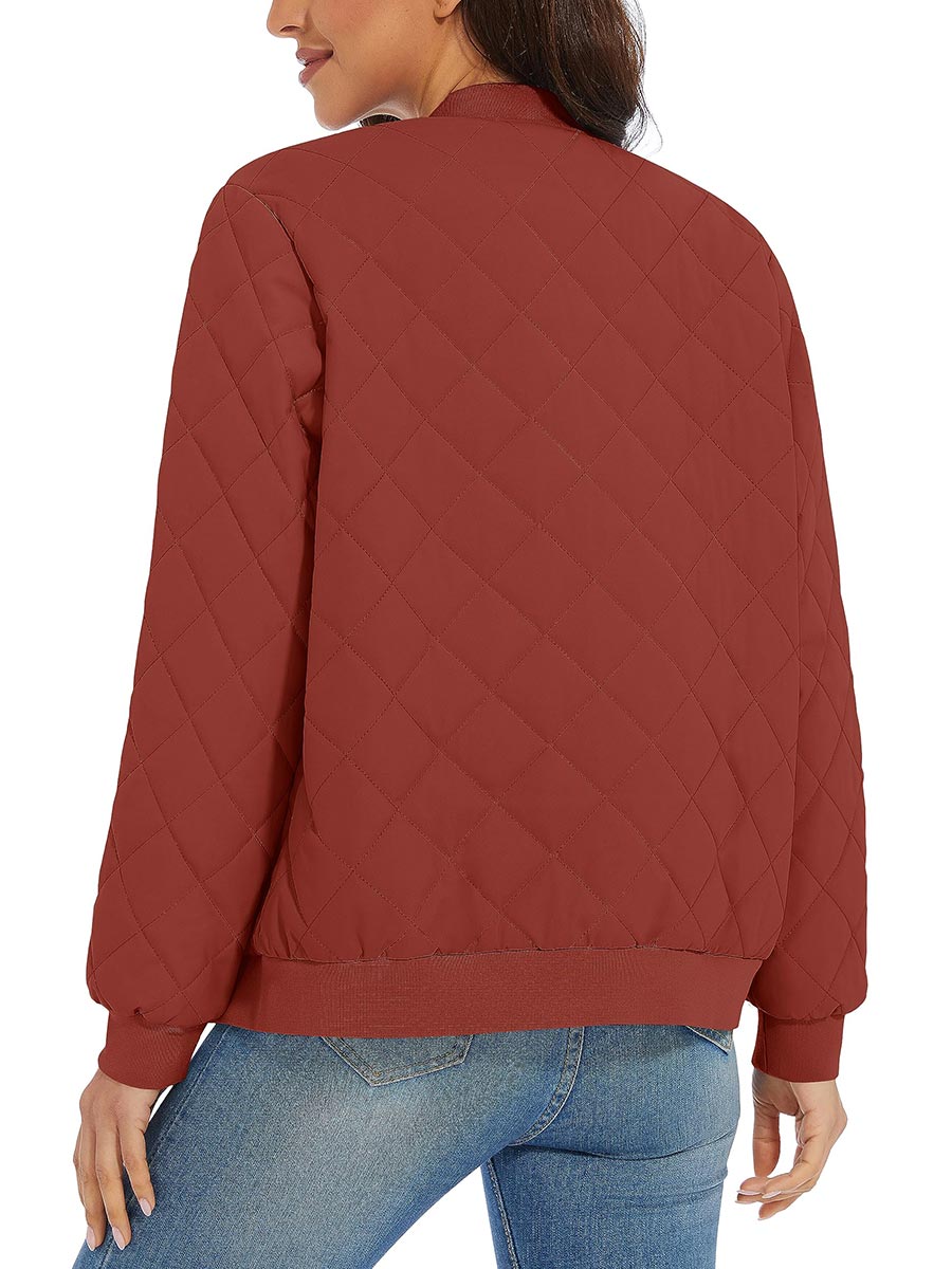 TACVASEN Orange Red Women's Diamond Quilted Padded Zip Jacket