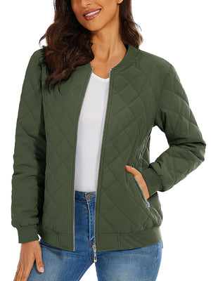 TACVASEN Army Green Women's Diamond Quilted Padded Zip Jacket