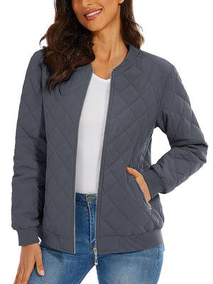 TACVASEN Dark Grey Women's Diamond Quilted Padded Zip Jacket