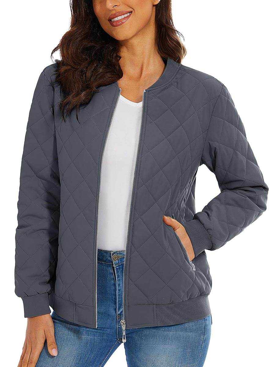 TACVASEN Dark Grey Women's Diamond Quilted Padded Zip Jacket