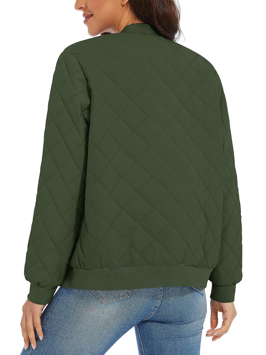 TACVASEN Army Green Women's Diamond Quilted Padded Zip Jacket
