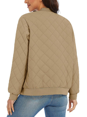 TACVASEN Khaki Women's Diamond Quilted Padded Zip Jacket