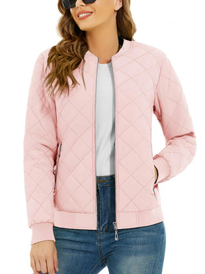 TACVASEN Sakura Pink Women's Diamond Quilted Padded Zip Jacket