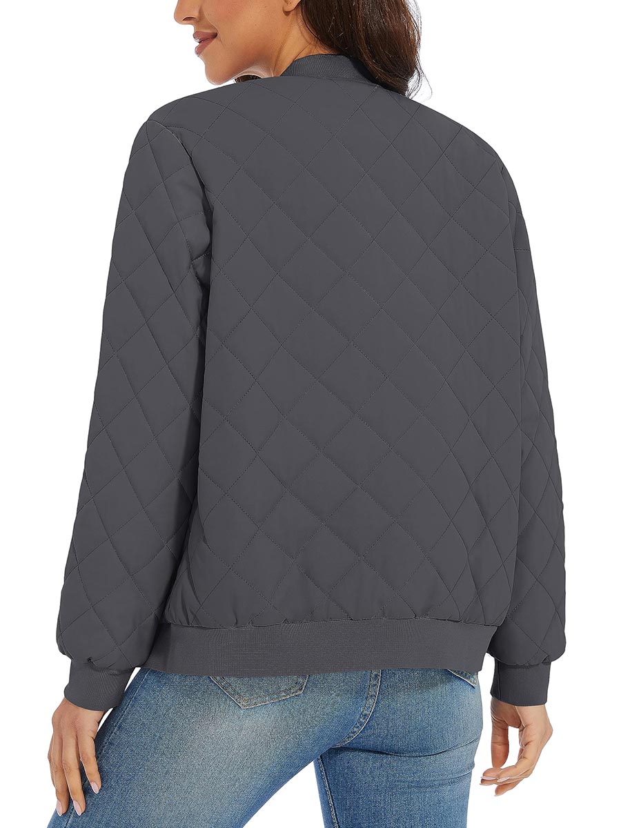 TACVASEN Dark Grey Women's Diamond Quilted Padded Zip Jacket