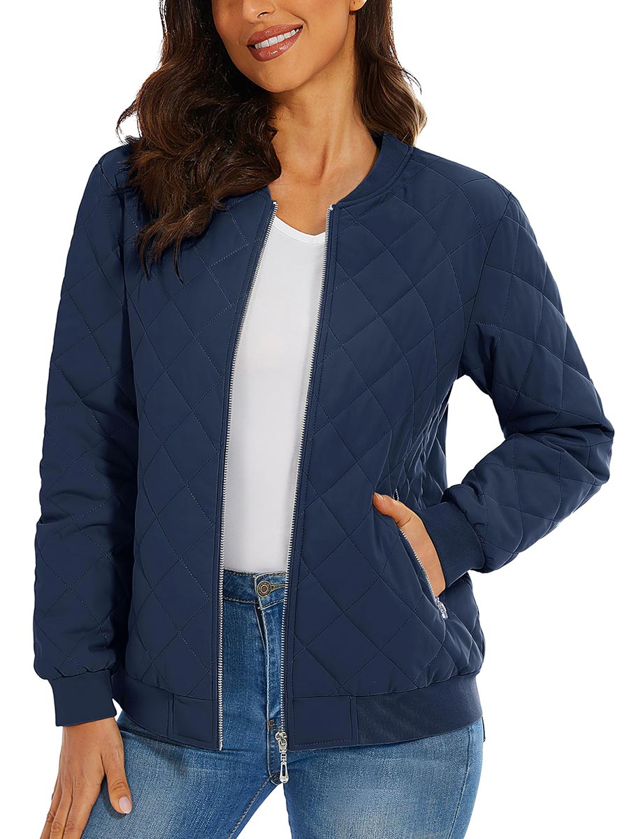 TACVASEN Navy Women's Diamond Quilted Padded Zip Jacket