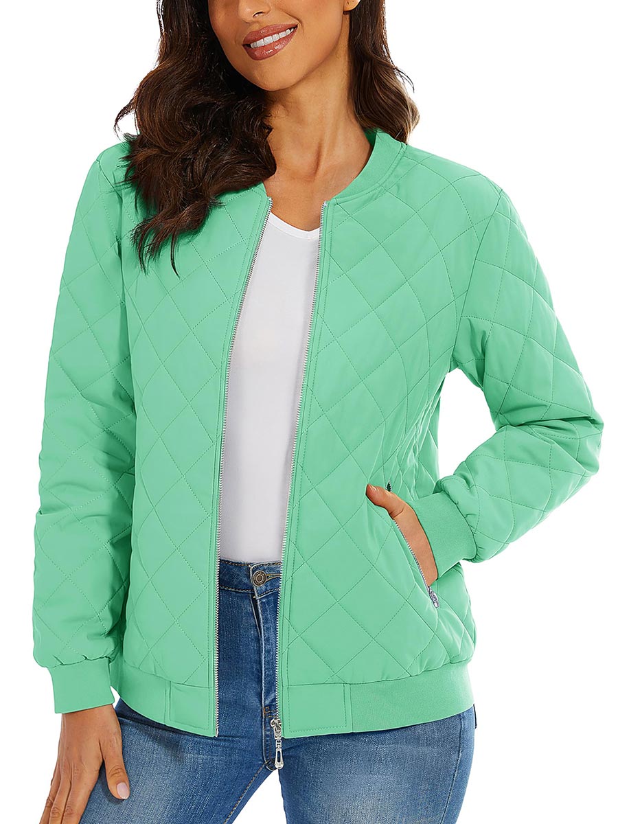 TACVASEN Mint Green Women's Diamond Quilted Padded Zip Jacket