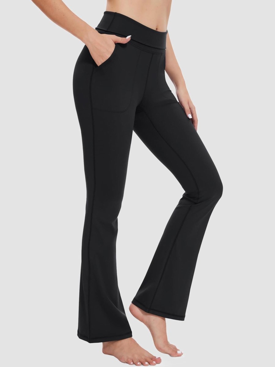 TACVASEN Black Women's Flare Yoga Pants Foldover High Waisted Tummy Control Pants