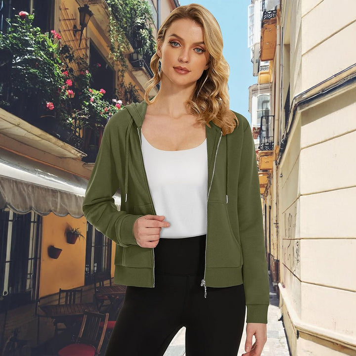 Women's Fleece Lined Full Zip Crop Tops Hoodies - L23W902