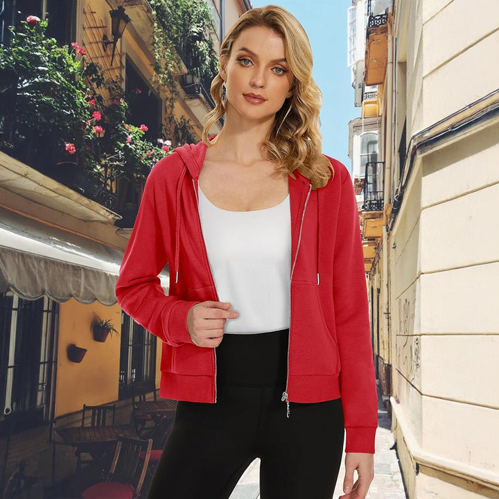 Women's Fleece Lined Full Zip Crop Tops Hoodies - L23W902