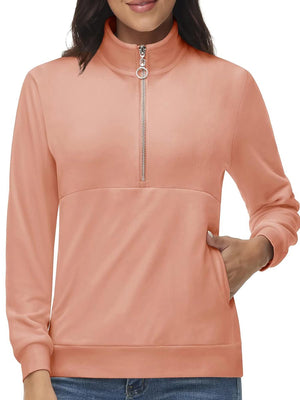 TACVASEN Apricot Women's Half Zip Pullover Sweatshirts Velvet Fleece Jacket