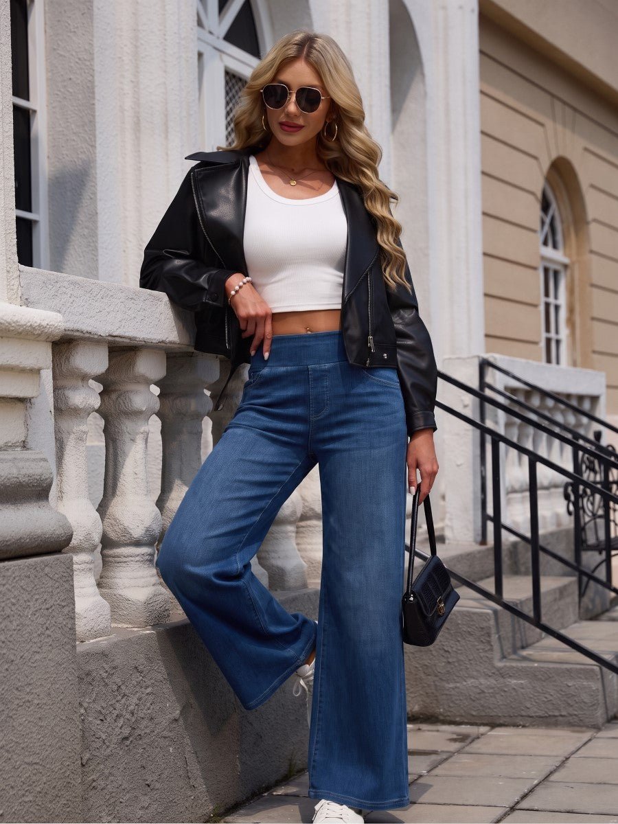 TACVASEN Dark Blue Women's High Waisted Slimming High Elasticity Casual Denim Pants