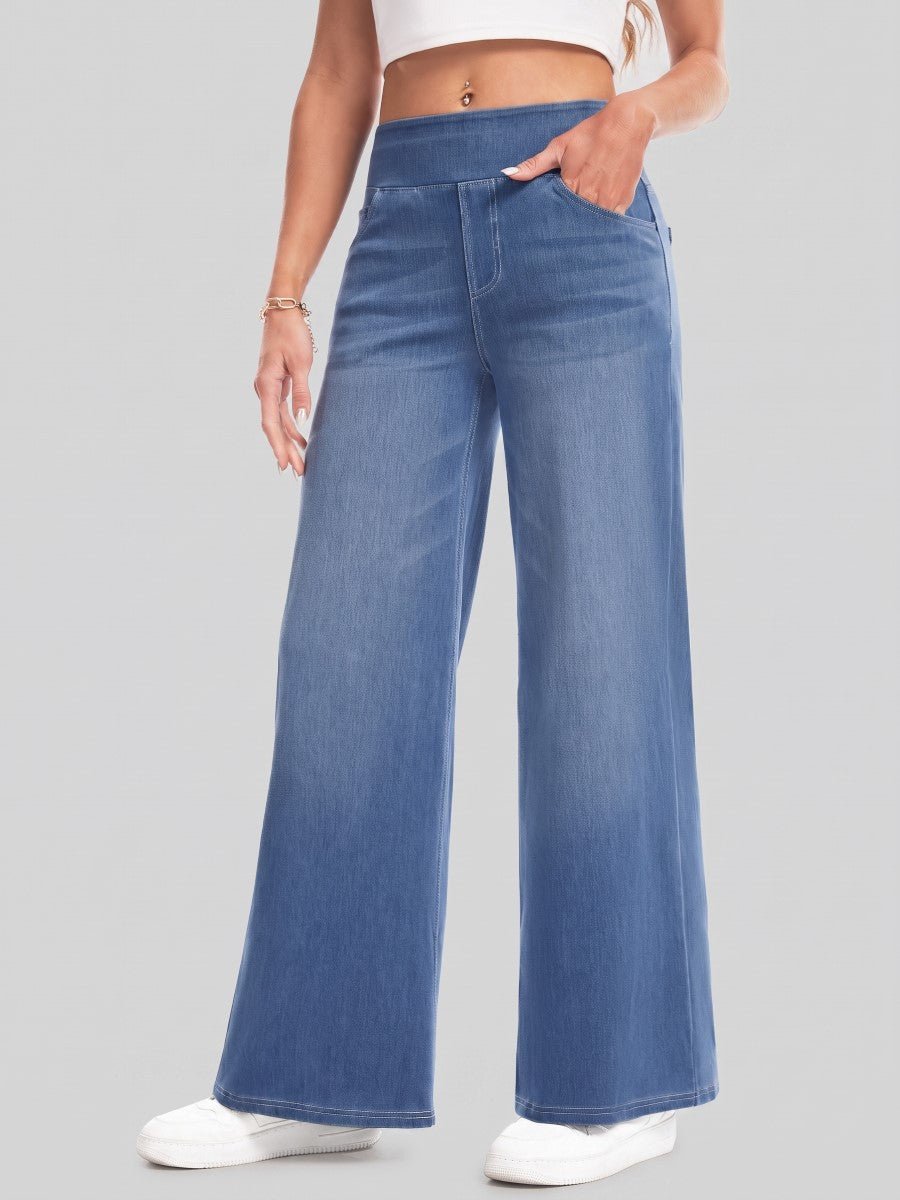 TACVASEN Medium Blue Women's High Waisted Slimming High Elasticity Casual Denim Pants