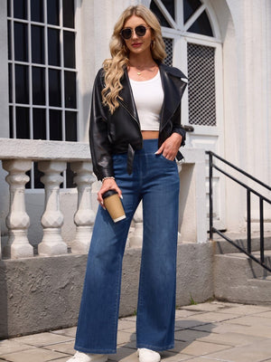 TACVASEN Dark Blue Women's High Waisted Slimming High Elasticity Casual Denim Pants