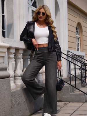 TACVASEN Dark Grey Women's High Waisted Slimming High Elasticity Casual Denim Pants