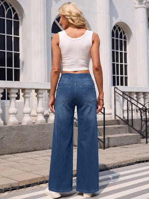 TACVASEN Dark Blue Women's High Waisted Slimming High Elasticity Casual Denim Pants