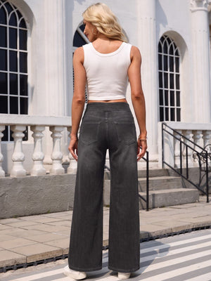 TACVASEN Dark Grey Women's High Waisted Slimming High Elasticity Casual Denim Pants