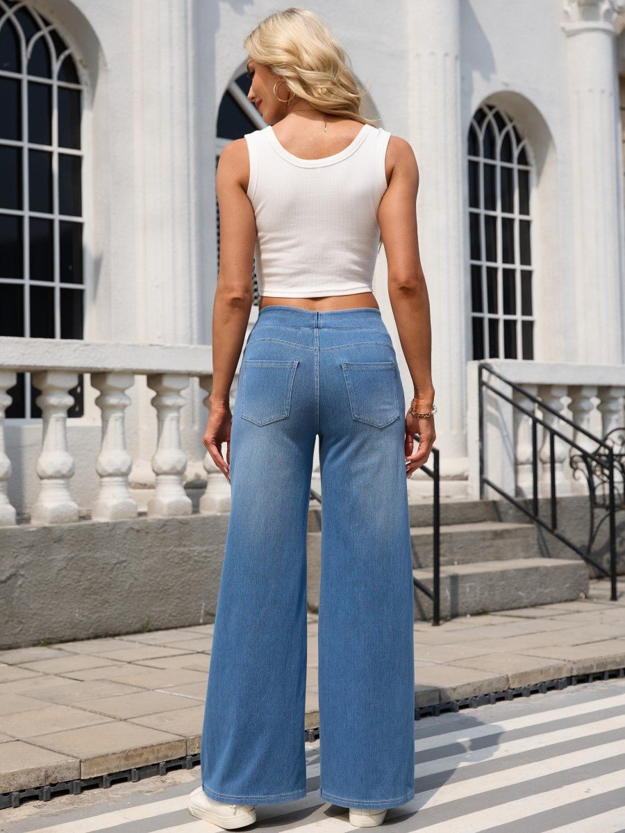 TACVASEN Medium Blue Women's High Waisted Slimming High Elasticity Casual Denim Pants