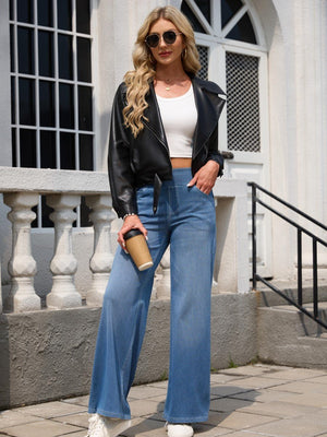 TACVASEN Medium Blue Women's High Waisted Slimming High Elasticity Casual Denim Pants