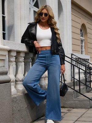TACVASEN Medium Blue Women's High Waisted Slimming High Elasticity Casual Denim Pants