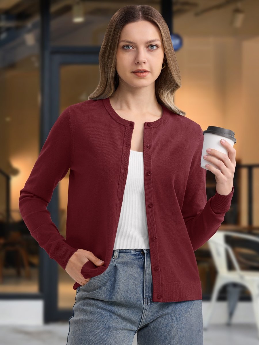TACVASEN Wine Red Women's Lightweight Cardigan Sweaters