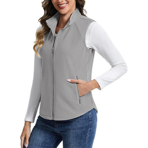 TACVASEN Light Grey Women's Lightweight Full Zip Outerwear Warm Fleece Vest