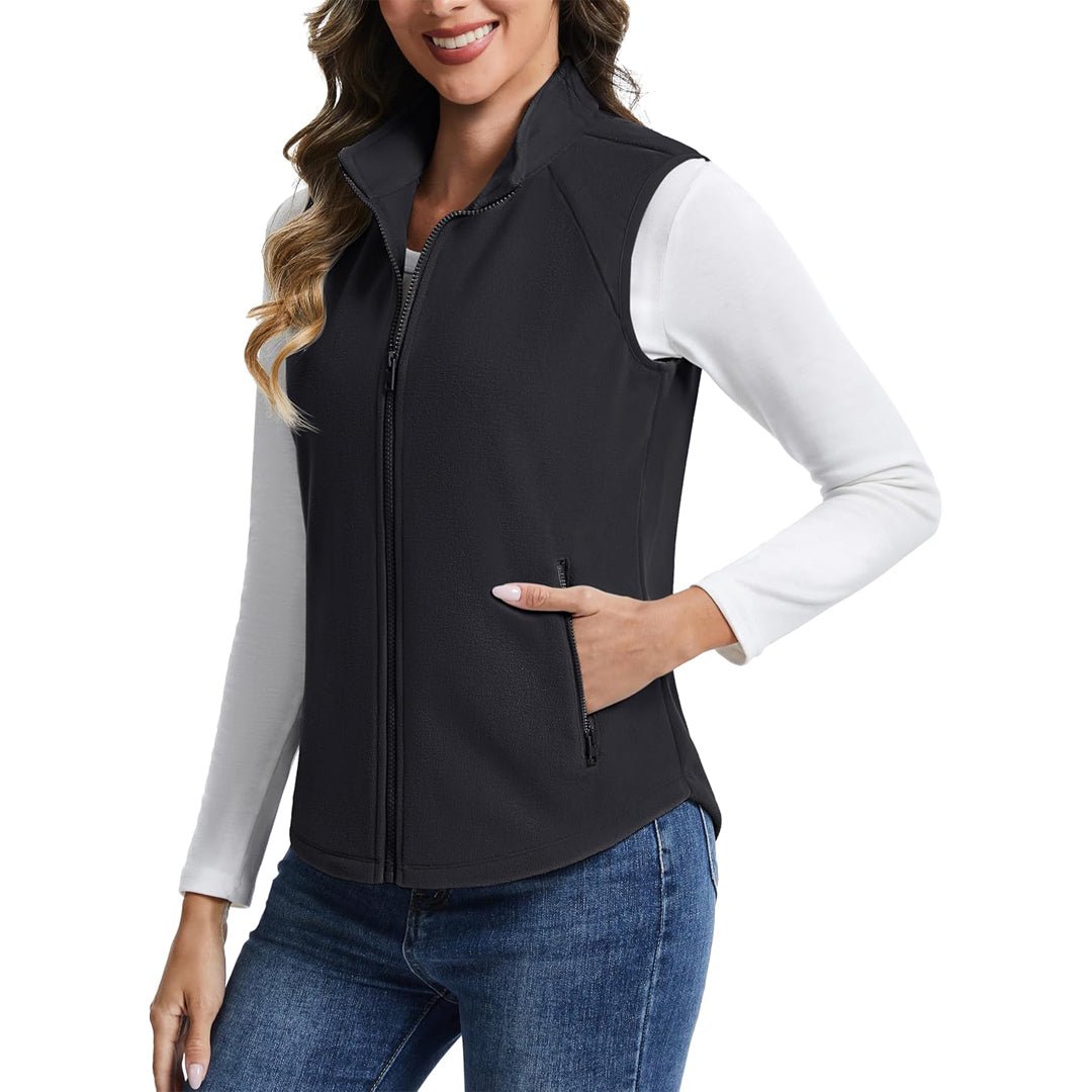 TACVASEN Black Women's Lightweight Full Zip Outerwear Warm Fleece Vest