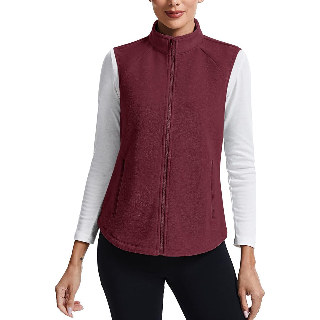 TACVASEN Wine Red Women's Lightweight Full Zip Outerwear Warm Fleece Vest