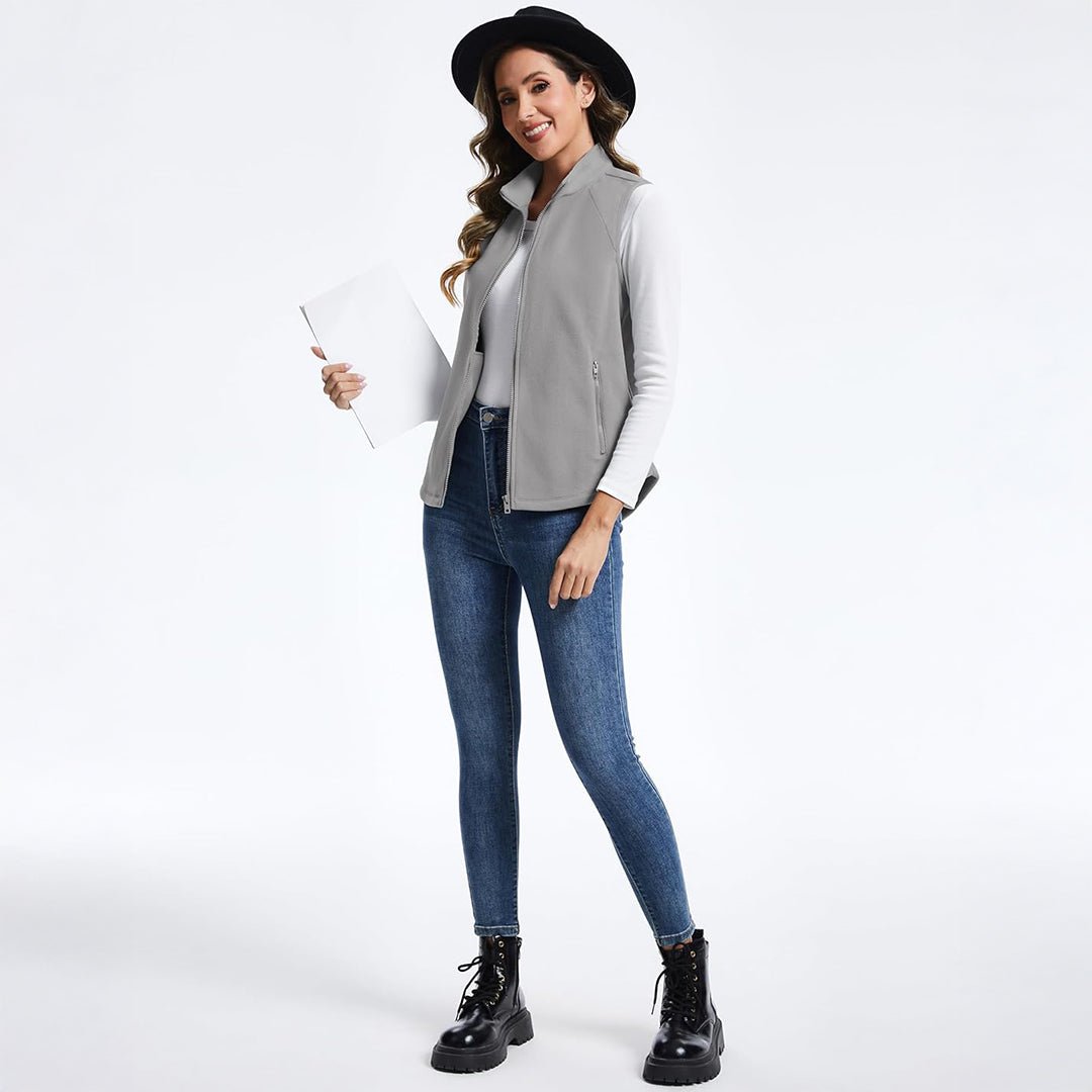 TACVASEN Light Grey Women's Lightweight Full Zip Outerwear Warm Fleece Vest