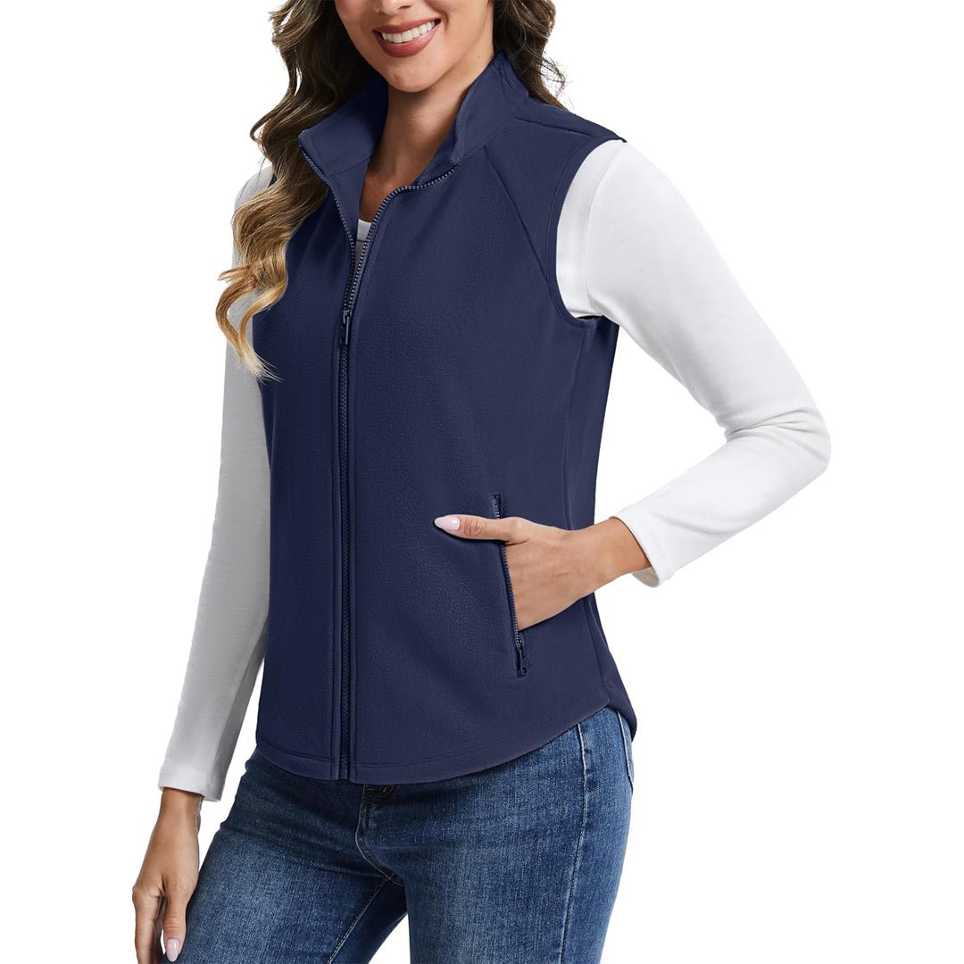 TACVASEN Navy Women's Lightweight Full Zip Outerwear Warm Fleece Vest