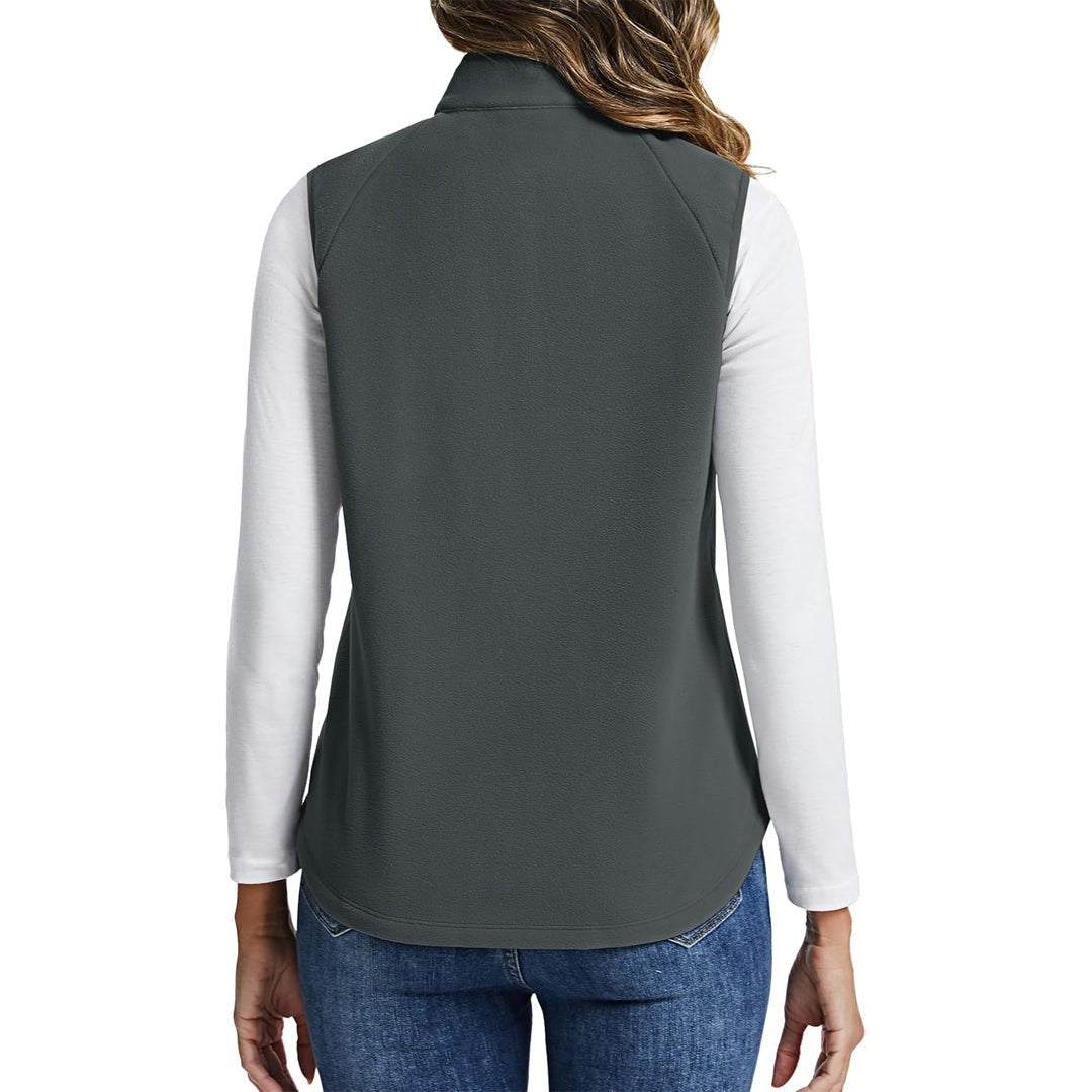 TACVASEN Dark Gray Women's Lightweight Full Zip Outerwear Warm Fleece Vest