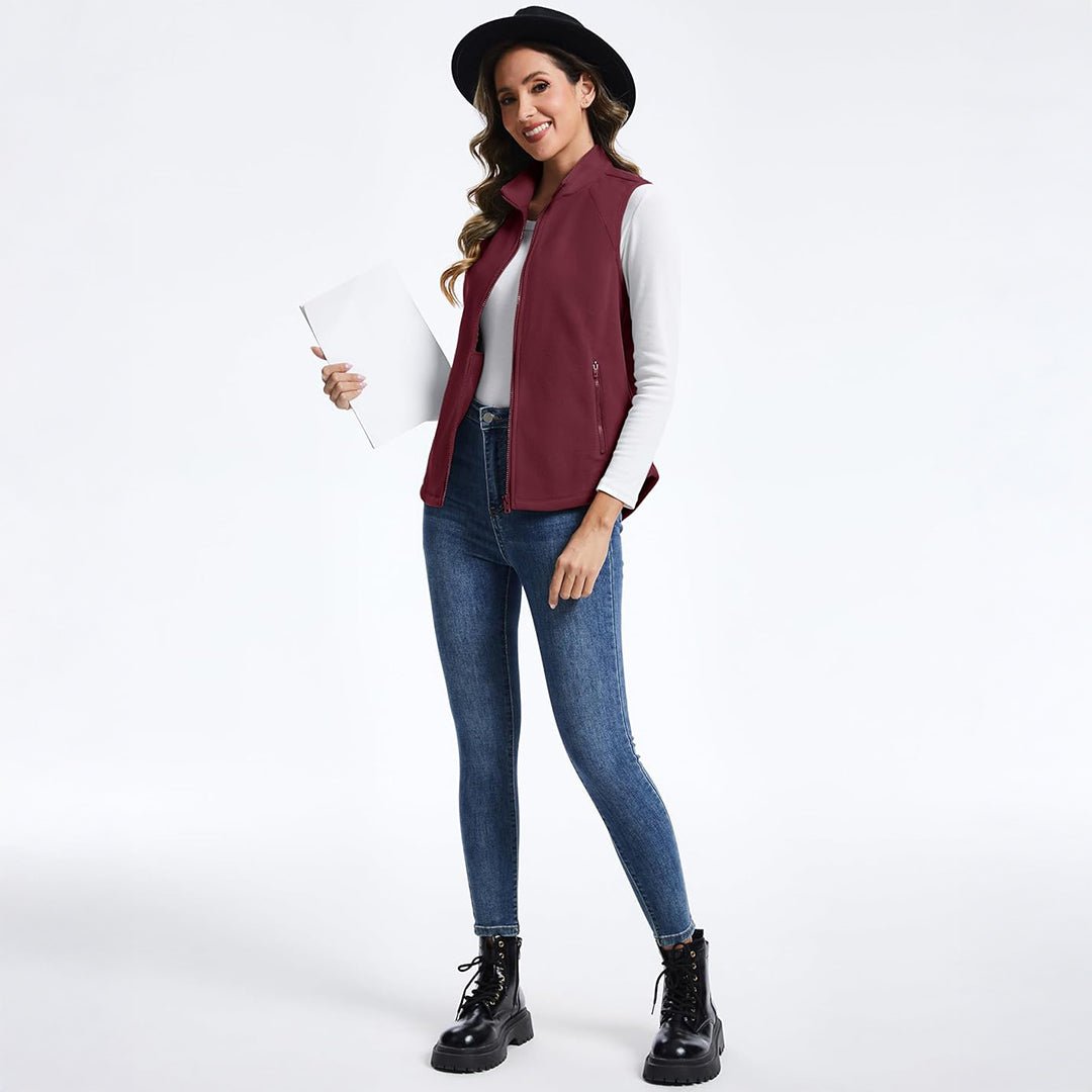 TACVASEN Wine Red Women's Lightweight Full Zip Outerwear Warm Fleece Vest