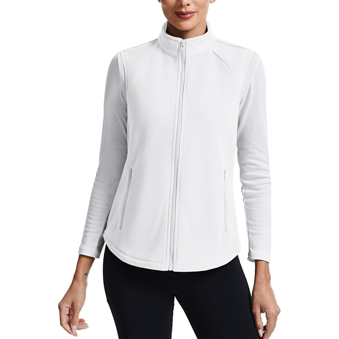 TACVASEN White Women's Lightweight Full Zip Outerwear Warm Fleece Vest