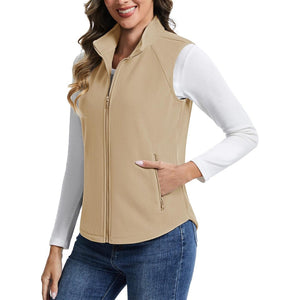 TACVASEN Light Khaki Women's Lightweight Full Zip Outerwear Warm Fleece Vest