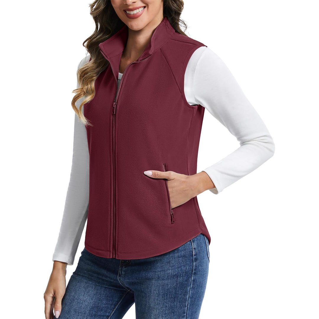 TACVASEN Wine Red Women's Lightweight Full Zip Outerwear Warm Fleece Vest