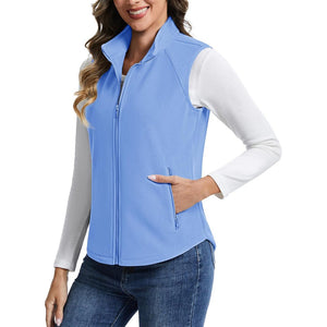 TACVASEN Light Blue Women's Lightweight Full Zip Outerwear Warm Fleece Vest
