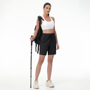 TACVASEN Black Women's Lightweight Hiking Shorts Quick Dry with Pockets