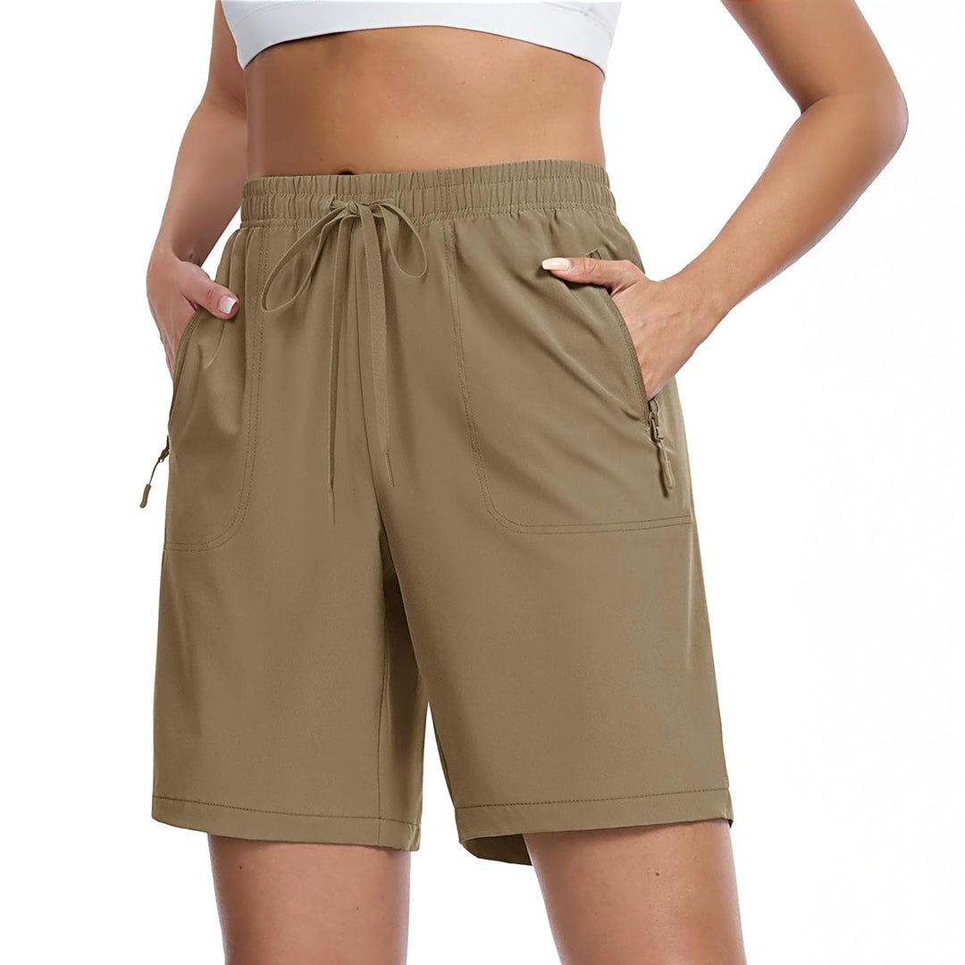 TACVASEN Khaki Women's Lightweight Hiking Shorts Quick Dry with Pockets